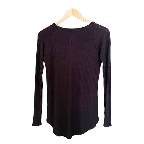 Chaser Thermal Tee Black Waffle Knit Long Sleeve Layering Top Women’s Size Small - Picture 2 of 9